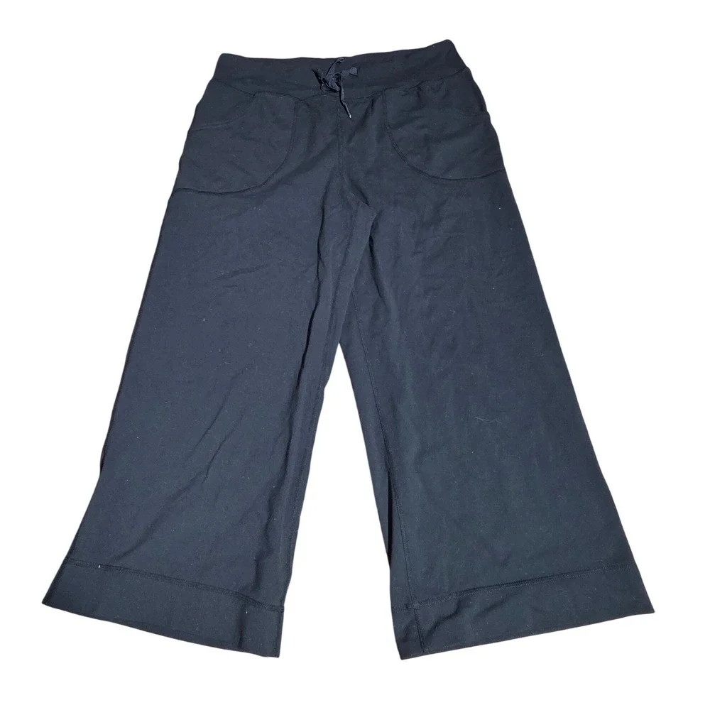 Lululemon Black Wide Leg Crop Pants Drawstring Yoga Athletic Women Size 6